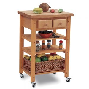 Butchers Trolley: 2 Drawer Highclere Beechwood Kitchen Trolley, Assembled