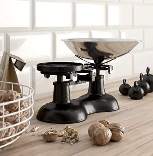 Balance Scales: Black Traditional Kitchen Scales, Chrome Scoop