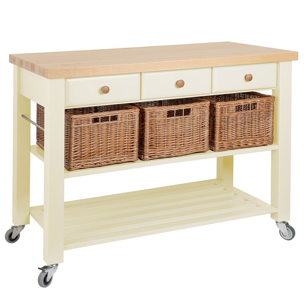 Butchers Trolley: 3 Drawer Lambourn Trolley in Buttercream, Assembled