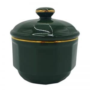 Sugar Bowl: 8.5cm Apilco Bistro Lidded Sugar Bowl, Green with Gold Band