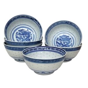 Serving Bowl Set: 6 x 18cm Rice Pattern Serving Bowls, Porcelain