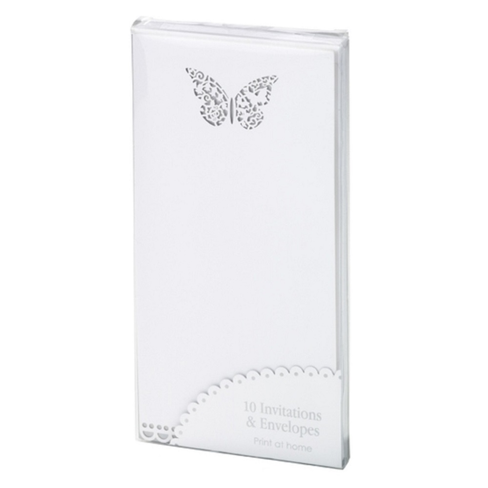 Wedding Invitations/Menu Cards: 10 x Butterfly Wedding Invitations/Menu Cards and Envelopes