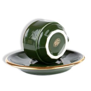 Coffee Cup and Saucer: 1 x 220ml Apilco Bistro Coffee Cup, Green with Gold Band