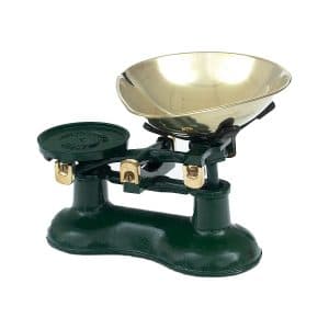 Balance Scales: Green Traditional Kitchen Scales, Brass Scoop