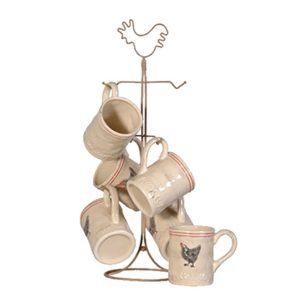 Mug Set: 6 x 340ml Cockerel Mugs on a Mug Tree