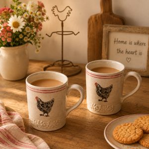 Mug Set: 6 x 340ml Cockerel Mugs on a Mug Tree