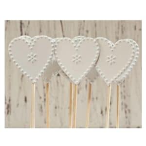 Celebration Cake Toppers: White Hearts, Punched Metal