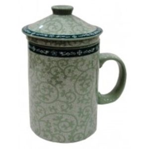 Lidded Mug: 1 x 250ml Trailing Leaves Infuser Mug, Ceramic