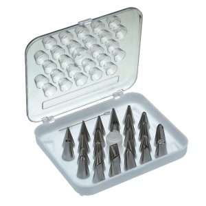 Piping Nozzle Set: 26 x Assorted Nozzles with Coupler and Cleaning Brush, Stainless Steel Nozzles