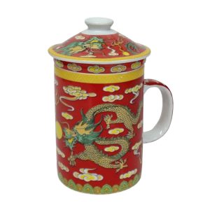 Lidded Mug: 1 x 250ml Red Dragon Infuser Mug, Ceramic