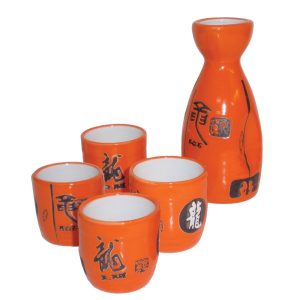 Sake Set: Orange Sake Set, Porcelain