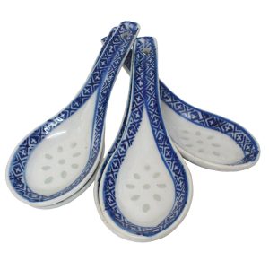 Soup/Rice Spoon Set: 6 x Rice Pattern Spoons, Porcelain