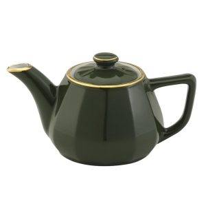 Tea Pot: 2 Cup Apilco Bistro Tea Pot, Green with Gold Band