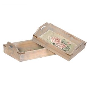 Serving Tray Set: 40cm x 28cm Country Garden Trays, Wooden