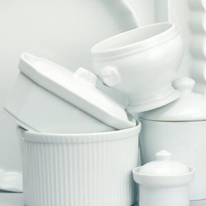 Round Eared Dishes: Apilco Round Eared Fine White French White Porcelain, Sizes range from 7cm to 23cm