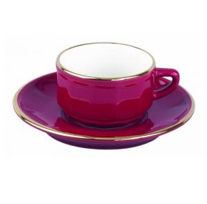 Coffee Cup and Saucer: 1 x 220ml Apilco Bistro Coffee Cup, Red with Gold Band