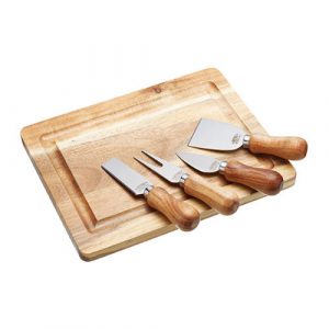 Cheese Board: 25.5cm x 20cm Wooden Board and Knife Set