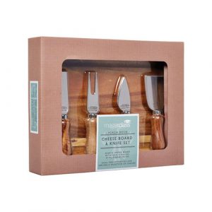 Cheese Board: 25.5cm x 20cm Wooden Board and Knife Set