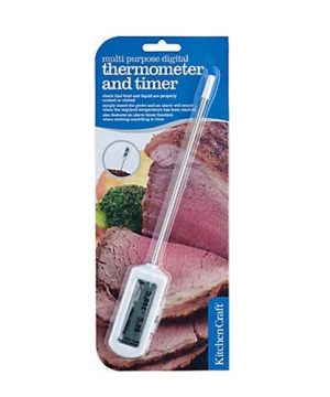 Meat Thermometer/Timer: Thermometer and Timer, Stainless Steel, Digital Electrical