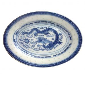 Serving Plate Set: 3 x 30cm x 21.5cm Oval Serving Plates Rice Pattern, Ceramic