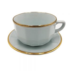Coffee Cup and Saucer: 1 x 220ml Apilco Bistro Coffee Cup, White with Gold Band