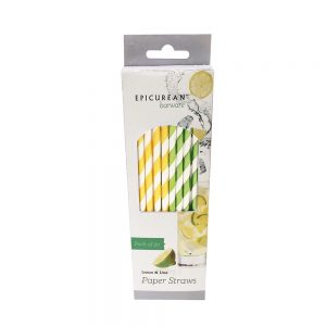 Straws: 30 x Green and Yellow Stripe Paper Straws