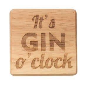 Coaster: 1 x It's Gin O'Clock Coaster, Wooden