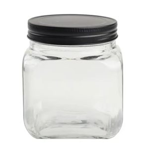 Storage Jar: Black Lid Square Glass Jar, 690ml