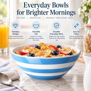 Breakfast Bowl: 17cm Cornishware Blue Cereal Bowl, Ceramic
