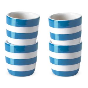 Egg Cup Set: 4 x Cornishware Blue Straight Sided Egg Cups, Ceramic