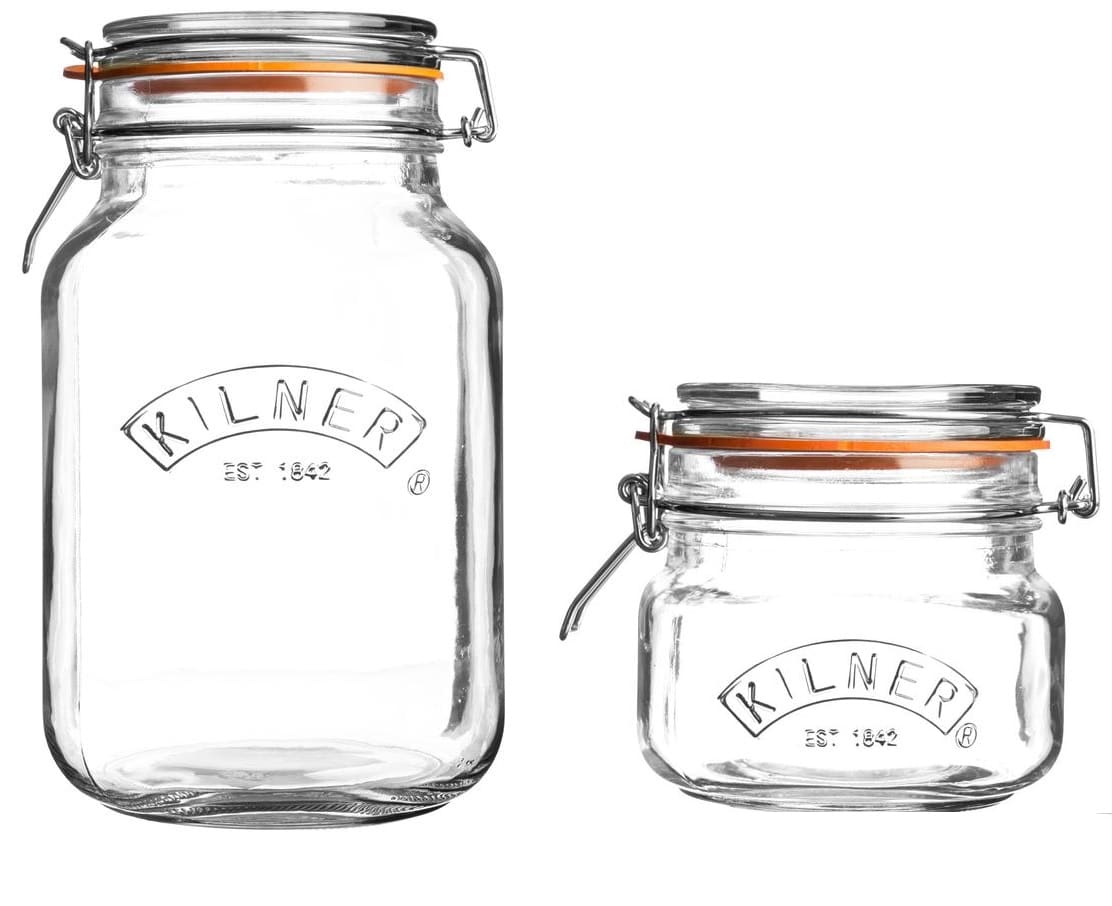 5938 2L 6 X Kilner Square Glass Clip Top Jar with Airtight Rubber Seal 