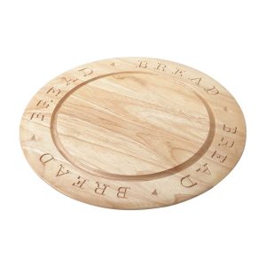Bread Board: 31cm Round Carved Bread Board, Hevea Wood