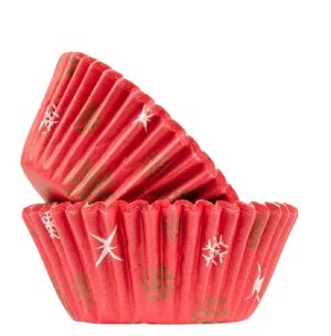 Cupcake Cases: 100 x Red Snowflake & Star Cup Cake Cases
