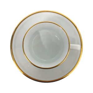 Espresso Cup and Saucer: 1 x 100ml Apilco Bistro Moka Cup and Saucer, White with Gold Band