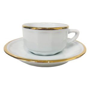 Espresso Cup and Saucer: 1 x 100ml Apilco Bistro Moka Cup and Saucer, White with Gold Band