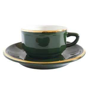 Espresso Cup and Saucer: 1 x 100ml Apilco Bistro Moka Cup and Saucer, Green with Gold Band