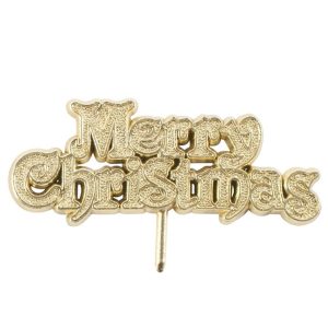 Christmas Cake Topper: Gold Merry Christmas, Plastic