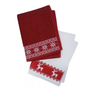 Tea Towels: 2 x Nordic Red Tea Towels, 100% Cotton