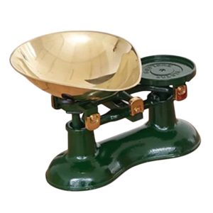 Balance Scales: Green Traditional Kitchen Scales, Brass Scoop