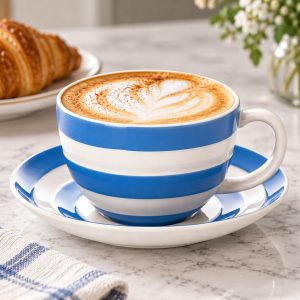 Breakfast Cup and Saucer: 1 x 340ml Cornishware Blue Breakfast Cup and Saucer