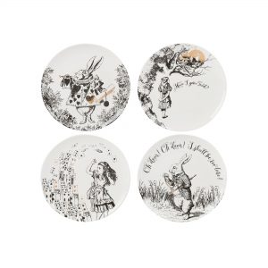 Side Plate Set: 4 x 20cm Victoria and Albert Alice In Wonderland Side Plates, Ceramic