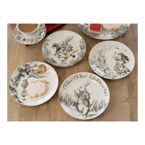 Side Plate Set: 4 x 20cm Victoria and Albert Alice In Wonderland Side Plates, Ceramic