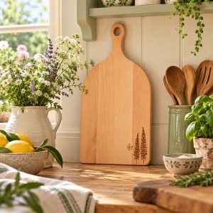 Chopping Board: 39.5cm x 21cm Cottage Garden Paddle, Beech Wood