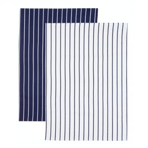 Tea Towels: 2 x Butchers Blue Stripe Tea Towels, 100% Cotton