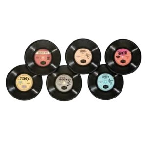 Coaster Set: 6 x Vintage Record Coasters, Metal