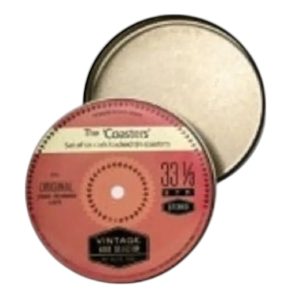 Coaster Set: 6 x Vintage Record Coasters, Metal