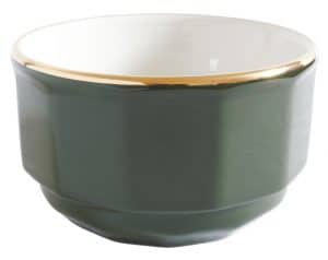 Sugar Bowl: 8.5cm Apilco Bistro Lidded Sugar Bowl, Green with Gold Band