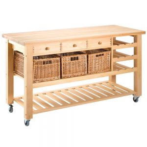 Butchers Trolley: 3 Drawer Lambourn Beech Wood Wine Rack, Assembled
