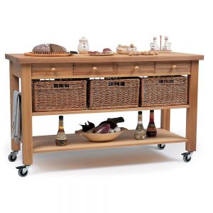 Butchers Trolley: 4 Drawer Lambourn Beech Wood Trolley, Assembled
