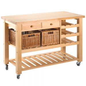 Butchers Trolley: 2 Drawer Lambourn Beech Wood Wine Rack, Assembled